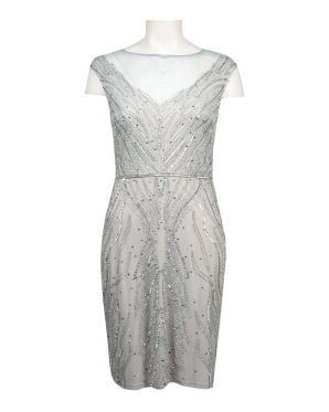 Adrianna Papell Beaded Illusion Cap Sleeve Cocktail Dress