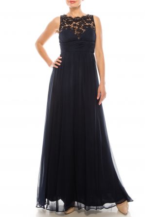 Aidan Mattox Illusion Neck Sleeveless Zipper Back Ruched Waist Silk Dress
