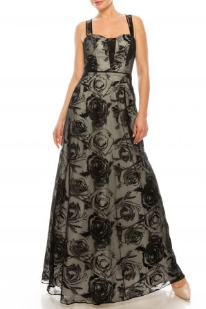 Aidan Mattox Semi-Sweetheart Open Back Zipper Back Floral Mesh Dress