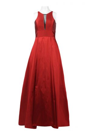 Aidan Mattox Crew Neck Sleeveless Keyhole Back Box Pleat Solid Mesh Organza Dress