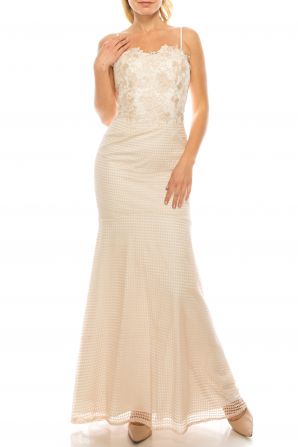 Aidan Mattox Champ Ivory Embroidered Lace Trumpet Evening Dress