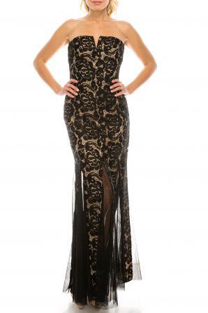 Aidan Mattox Strapless Zipper Back Lace & Mesh Dress