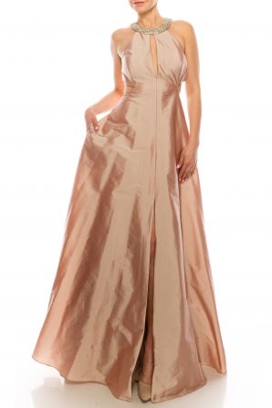 Aidan Mattox Embellished Halter Neck Cutout Back String Back Tafetta Dress