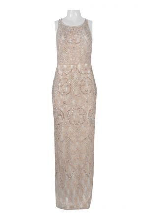 Aidan Mattox Halter Neck String Back Embellished Embroidered Lace Dress