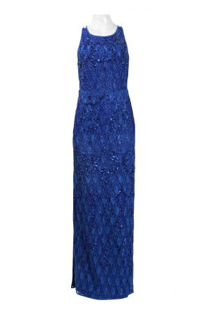 Aidan Mattox Halter Neck String Back Embellished Embroidered Lace Dress