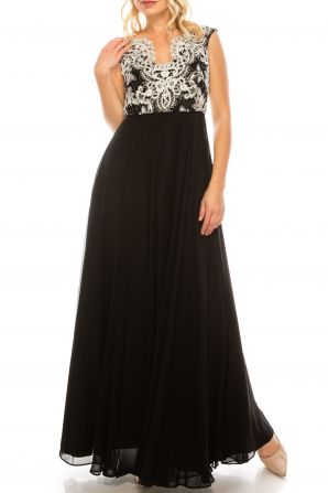 Aidan Mattox Scalloped Neck Sleeveless Zipper Back Metallic Lace Dress