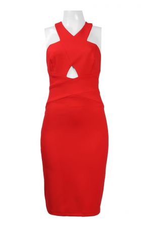 Aidan by Aidan Mattox V-Neck Cutout Shoulder Keyohle Front Cutout Back Solid Stretch Crepe Dress