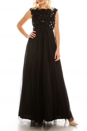 Aidan Mattox Boat Neck Sleeveless V-Back Zipper Back Embellished Petal Mesh Dress
