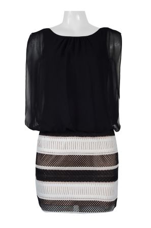Aidan by Aidan Mattox Boat Neck Sleeveless Keyhole Back Blouson Chiffon Lace Dress