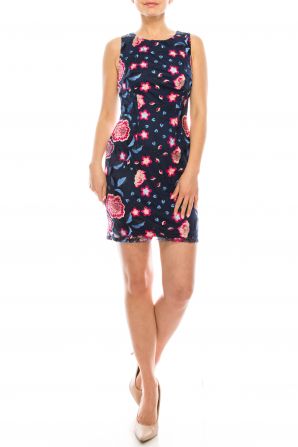 Aidan Mattox Scoop Neck Sleeveless Zipper Back Embroidered Mesh Dress