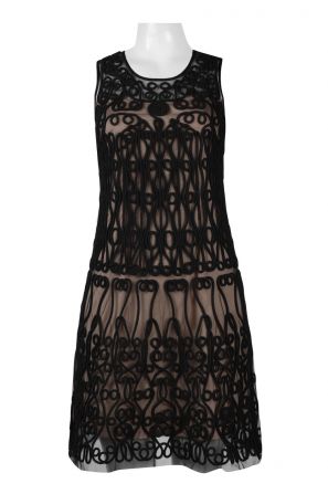 Aidan by Aidan Mattox Scoop Neck Sleeveless Illusion Embroidered Mesh Dress