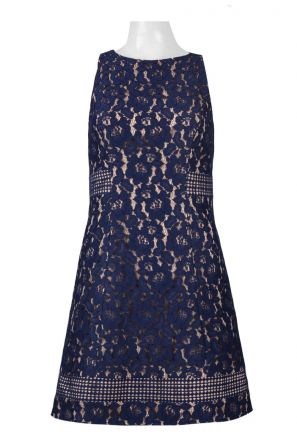 Aidan Mattox Boat Neck Sleeveless Zipper Back Illusion Lace Dress