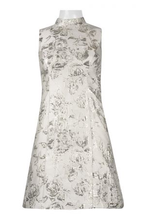 Aidan by Aidan Mattox High Neck Sleeveless Keyhole Back Floral Jacquard Dress