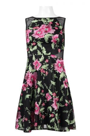 Aidan by Aidan Mattox Boat Neck Sleeveless Keyhole Back Floral Embroidered Net Dress