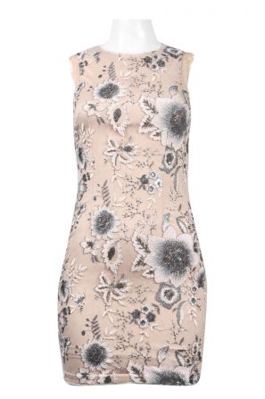 Aidan by Aidan Mattox Crew Neck Sleeveless Zipper Back Floral Embroidered Mesh Dress 
