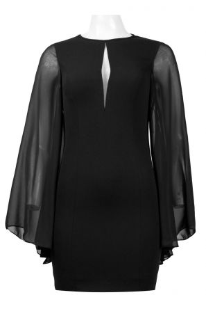 Aidan by Aidan Mattox Crew Neck Keyhole Front Long Sleeve Solid Crepe Chiffon Dress 