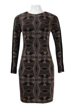 Aidan by Aidan Mattox Crew Neck Long Sleeve Zipper Back Bodycon Metallic Lurex