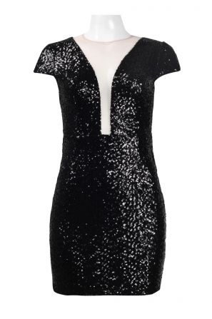 Aidan by Aidan Mattox Crew Neck Illusion Cap Sleeve Zipper Back Sequined Mesh Dress