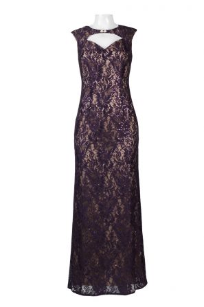 Alex Evenings Crew Neck Sleeveless Cutout Front Embellished Bodycon Floral Lace Dress