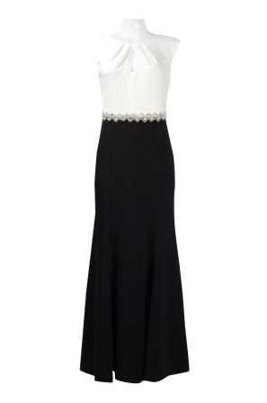 Alex Evenings Boat Neck Sleeveless Zipper Back Embellished Waist Stretch Crepe Dress