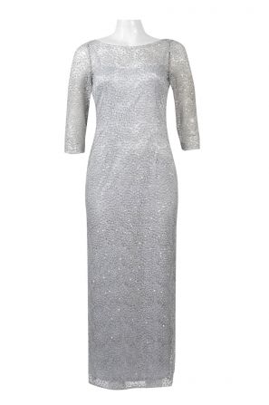 Alex Evenings Boat Neck 3/4 Sleeve Embellished Lace Mesh Dress (Petite)