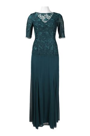 Alex Evenings Half Sleeve Illusion V-Neck Floral Lace & Jersey Mesh Dress