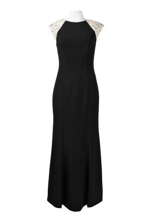 Alex Evenings Crew Neck Cap Sleeve Embellished Keyhole Back Matte Jersey Dress