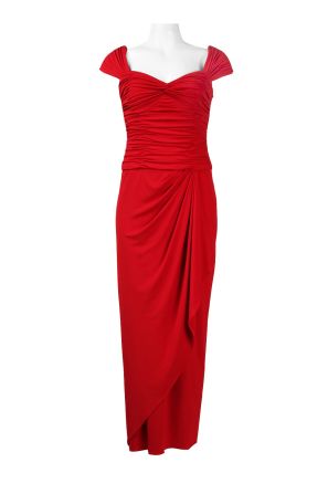 Alex Evenings Sweetheart Neckline Cap Sleeve Ruched Bodice Draped Jersey Dress
