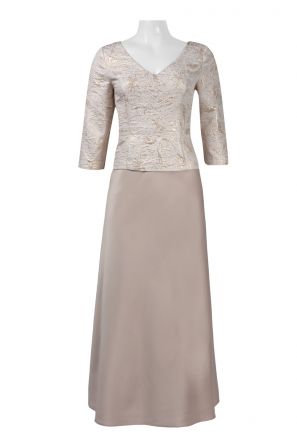 Alex Evenings V-Neck 3/4 Sleeve Zipper Back Mikado Bodice Jersey Dress (Petite)