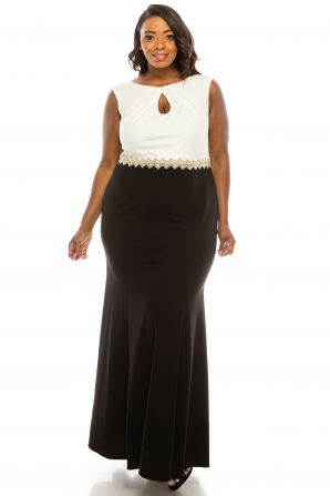 Alex Evenings Scoop Neck Key Hole Pleated Front Embellished Waist Stretch Crepe Dress (Plus Size)