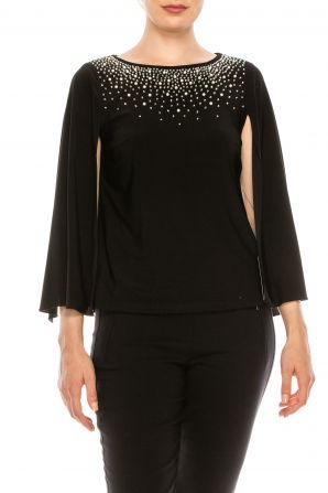 Alex Evenings Embellished 3/4 Split Sleeve Blouse