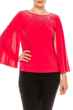 Alex Evenings Embellished 3/4 Split Sleeve Blouse