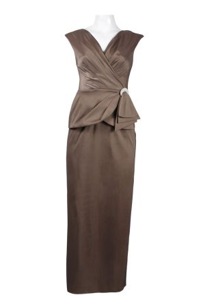 Alex Evenings Surplice Neckline Pleated Mock Two Piece Tafetta Dress with Rhinestone Detail (Petite)