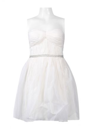 Ali Ro Sweetheart Neck Ruched Zipper Back Embellished Waist Silk Dress