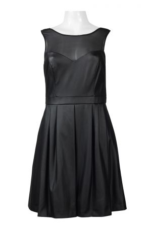 Ali Ro Boat Neck Sleeveless Keyhole Back Pleated Solid Faux Leather.