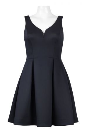 Ali Ro V-Neck Sleeveless Zipper Back Box Pleat Solid Ponte Dress