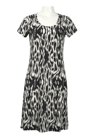Nina Leonard Scoop Neck Short Sleeve Printed Jersey Dress