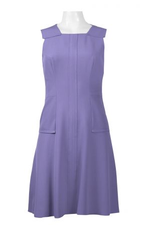 Anne Klein Square Neck Sleeveless Zipper Back Solid Crepe Dress