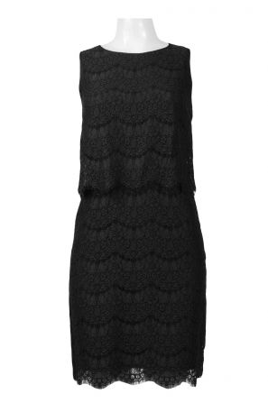 Anne Klein Crew Neck Sleeveless Zipper Back Popover Scallloped Lace Crepe Dress