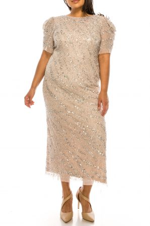 Adrianna Papell Almond Cream Midi Evening Dress