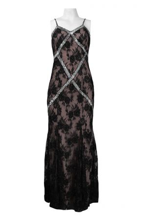 Basix Spaghetti Strap Crystal Bead Low Back Floral Lace Dress