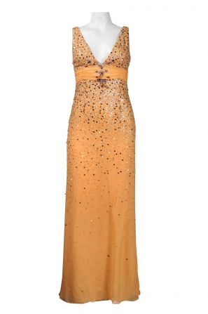 Basix Low Cut Neckline Sequin Detail Ruched Waist Silk Chiffon Dress