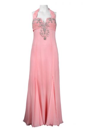 Basix Halter Neckline Crystal Bead Detail Mermaid Cut Silk Chiffon Dress