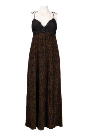 Basix Spaghetti Strap Lace Front Animal Print Silk Maxi Dress