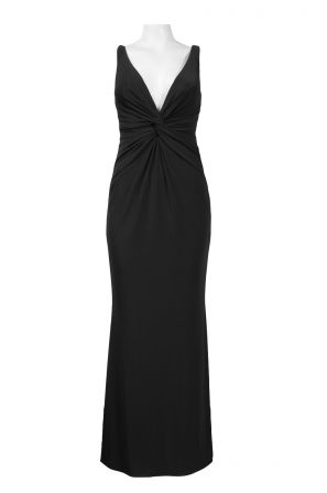 Basix Low Neckline Illusion Beaded Back Draped Jersey Dress