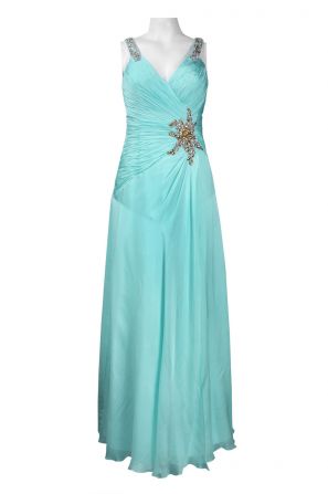 Basix Beaded Strap Embellished Side Ruched Silk Chiffon Dress