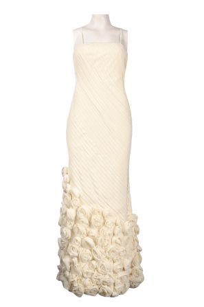 Basix Spaghetti Strap Asymmetrical Pleat Rosette Applique Chiffon Dress