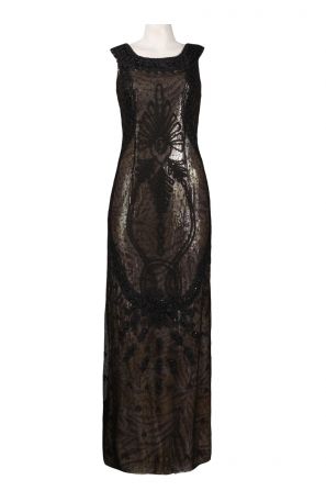 Basix Sleeveless U-Shaped Back Metallic Mesh Ankle Length Dress