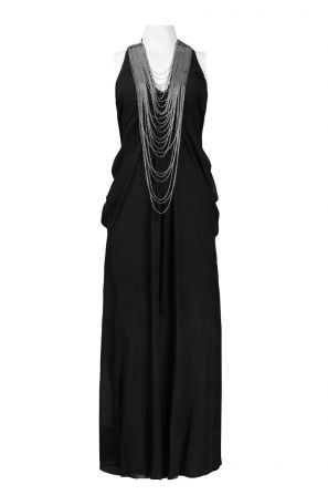 Basix Halter Strap Chain Neckline Draped Silk Blend Dress