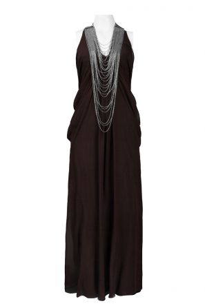 Basix Halter Strap Chain Neckline Draped Silk Blend Dress